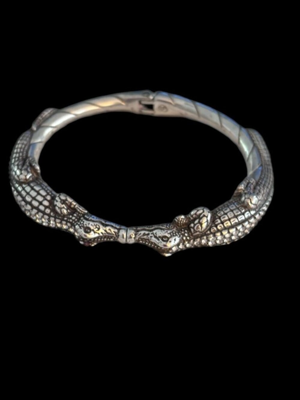 Brighton Alligator Crocodile Bangle Bracelet Silver Crystal Hinged Animal